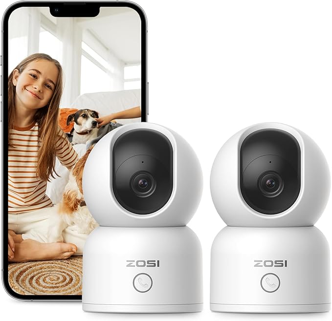 ZOSI 2K Indoor Pan/Tilt Security Camera, 2 Pack 2.4G/5G Dual-Band WiFi Smart Home Cam, 360 Degree Baby Pet Monitor with Phone App,Human Detection,2 Way Audio,Cloud & Memory Card Storage, Plug-in