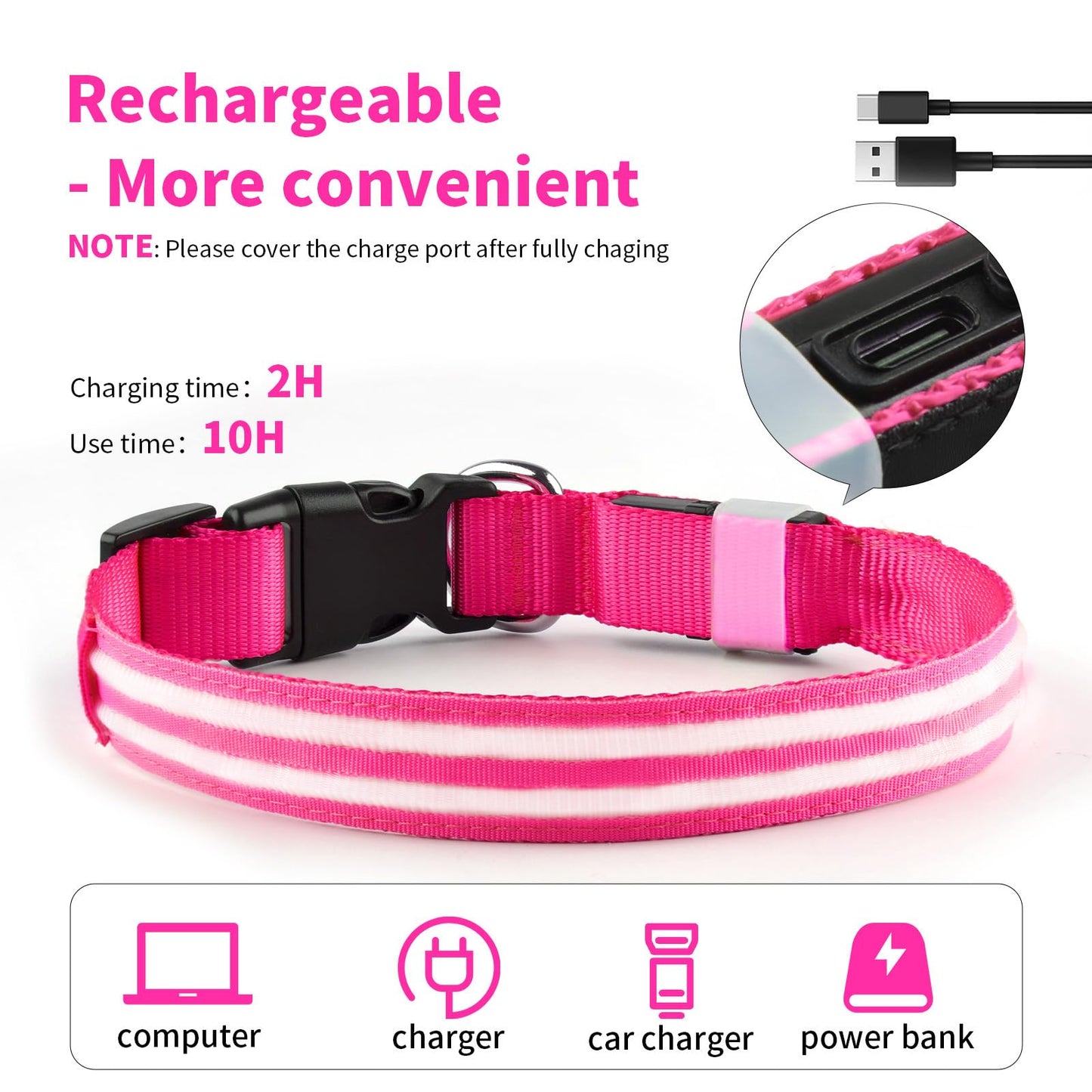 PcEoTllar Lighted Dog Collars for Night, Light Up Dog Collar Rechargeable Water-Resistant Flashing LED Dog Collars Safety Glow in The Dark Dog Collars Light for Large Small Medium Dogs