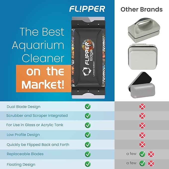 FL!PPER Flipper Edge Clownfish Limited Edition Floating Magnetic Aquarium Cleaner | 2-in-1 Dual Blade Scrubber & Scraper Fish Tank Cleaner Tools for Efficient Cleaning & Acrylic Surface Maintenance