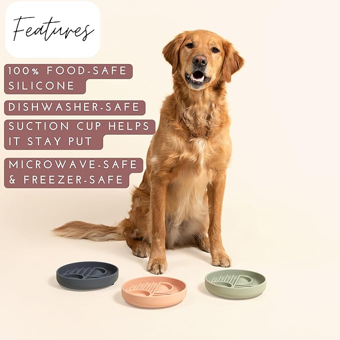 The Slowdown Bowl Silicone Slow Feeder for Dogs & Puppies, Slow Eating Modern Lick Mat Design, Reduces Gulping, Fits 2 Cups 7.5” Across x 1.5” Tall, Mealtime Challenge, Medium-Charcoal