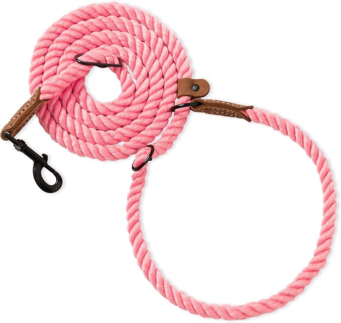 Mile High Life Hands Free Dog Leash, Crossbody Waist Leash with Genuine Leather Connection, Multifunctional Adjustable Slip Lead for Dog Walking Running (Coral Red, 7FT)