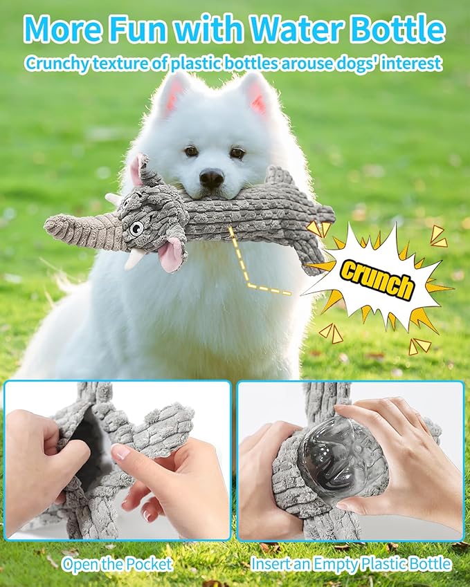 Dog Toys, Squeaky Plush No Stuffing Crinkle Dog Toy for Small Medium Large Dogs, Interactive Puppy Teething Water Bottle Dog Chew Toy