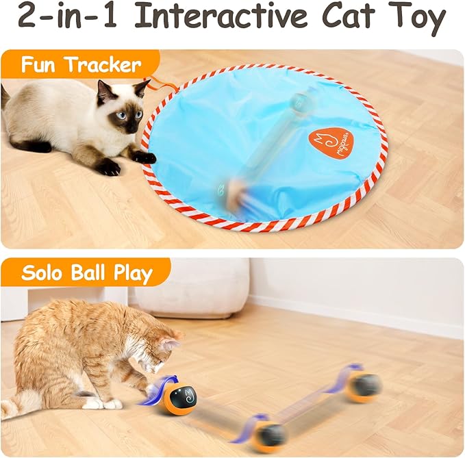 Migipaws Interactive Cat Ball Toy Set, Fun Tracker, Glowing Chase Ball with MystiChaser Pouch, Fluffy Tail, A Small Mice (Orange)
