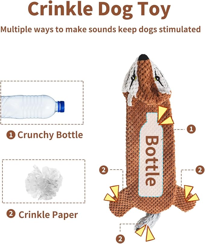 Dog Toys, Squeaky Plush No Stuffing Crinkle Dog Toy for Small Medium Large Dogs, Interactive Puppy Teething Water Bottle Dog Chew Toy