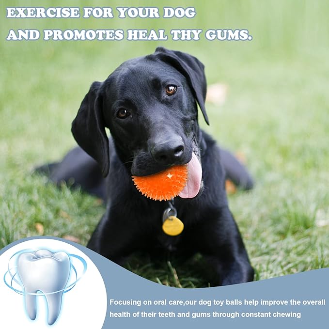 12Pack Squeaky Toys, 2.5" Spiky Ball, Cleans Teeth, Squeaky Balls for Aggressive Chewers, Bright Color Toys for Small, Medium & Large Dogs