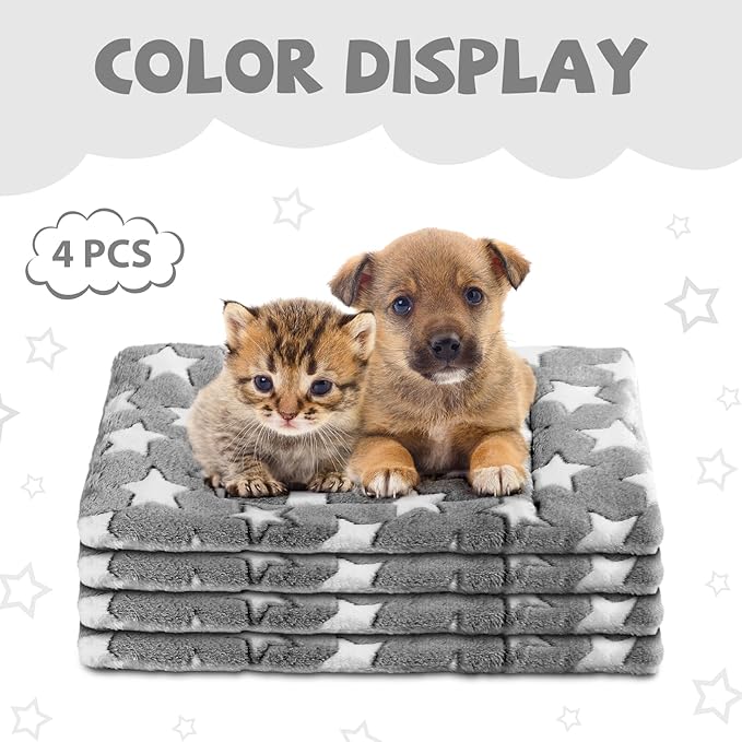 Haull 4 Pcs Waterproof Guinea Pig Bedding Winter Guinea Pig Bed Plush Cage Liners Soft Dog Cat Mat Reversible Winter Cozy Animal Pee Pad Hamster Bed Mat for Bunny(Black White Star,13 x 18.5 Inch)