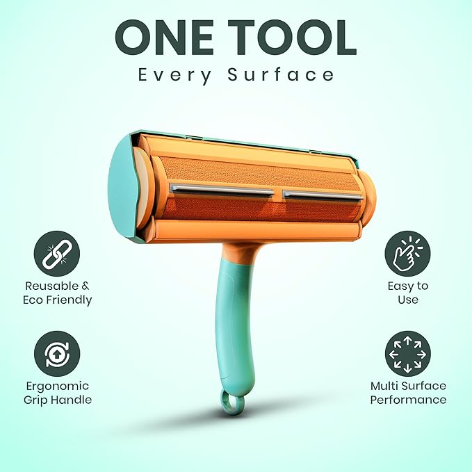 CALMZY Pet Hair Removal Tool, Reusable Lint Roller for Pet Hair, Dog Hair Remover Couch for Cleaning Rug, Carpet, Bed, Cat Hair Remover & Updated 2025, Pet Hair Remover Roller (Green and Orange)