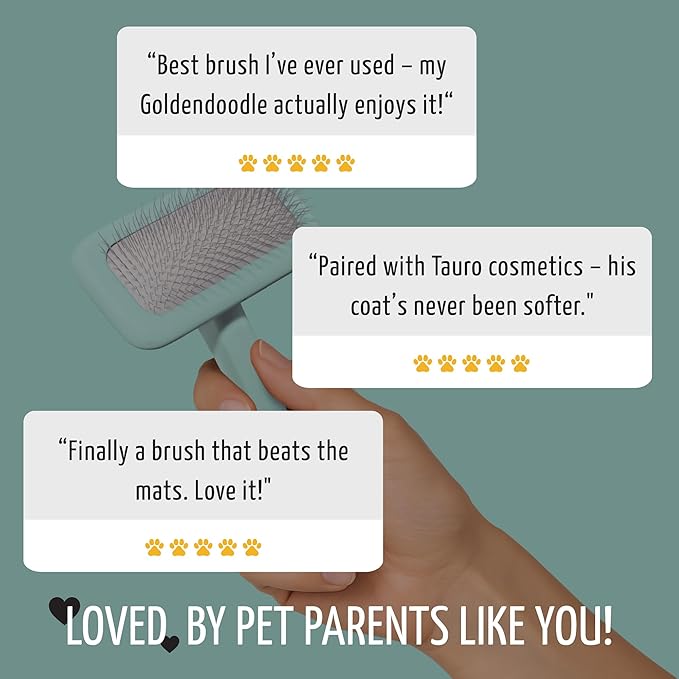 Tauro Pro Line Wooden Deshedding Dog Brush for Long Goldendoodle, Labradoodle & Poodle Hair - Mint Slicker Brush for Dog & Cat Grooming - Rectangular Flexible Cushion & Non-Slip Grip, M
