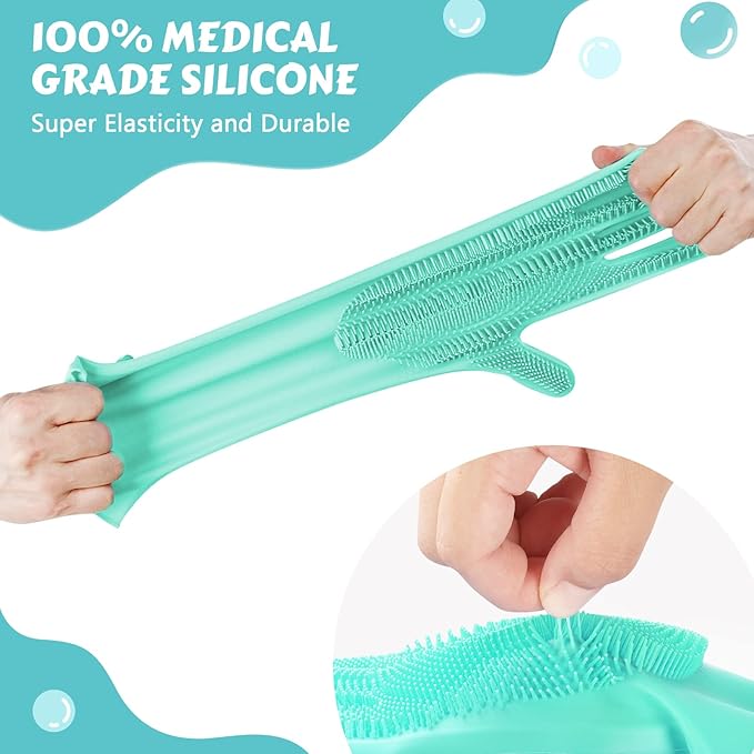 Pecute Heat Resistant Pet Grooming Gloves, Green, with High-Density Teeth, Silicone Bathing and Massaging Gloves for Dogs and Cats