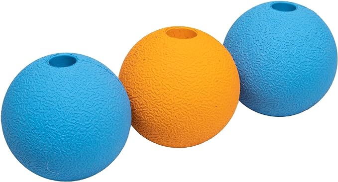 Amazon Basics Dog Toys, Interactive Supreme Rubber Balls, (Pack of 3), 2.5 inch, Blue, Orange