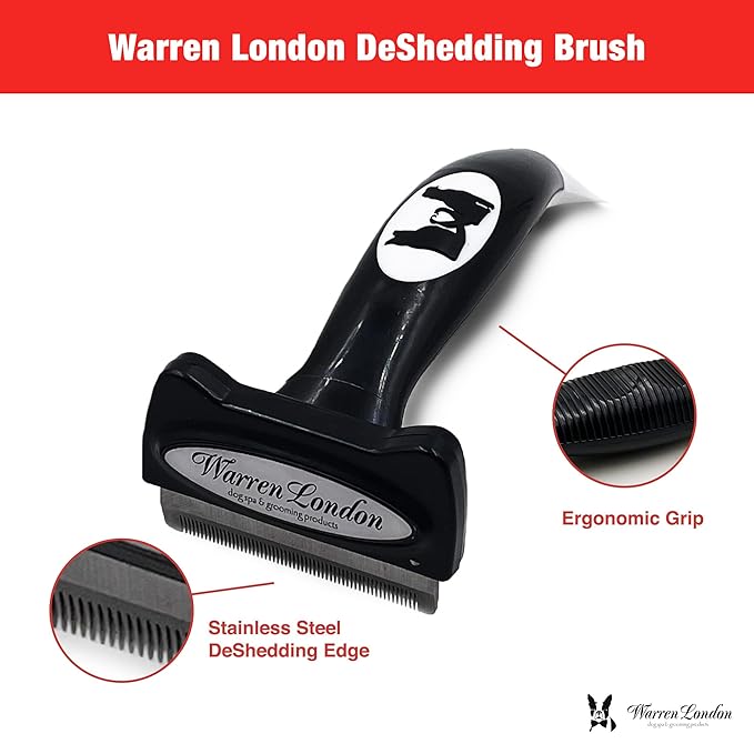 Warren London Medium Long-Hair Deshedding Brush | 2.5″ Stainless ¼″ Teeth | Breaks Up Mats & Captures Loose Undercoat | For Spaniels, Aussies & Mixed Breeds