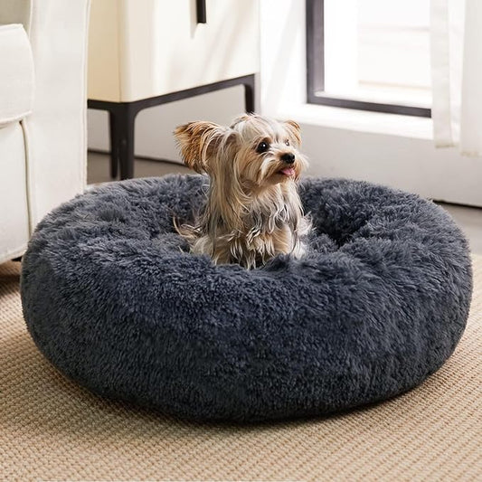 WNPETHOME Calming Dog Beds for Large Dogs, Anti-Anxiety Donut Pet Bed, Fluffy Faux Fur Plush Dog Bed,Warming Cozy Soft Round Pet Bed for Large Jumbo Dogs, Cat Cuddler Cushion