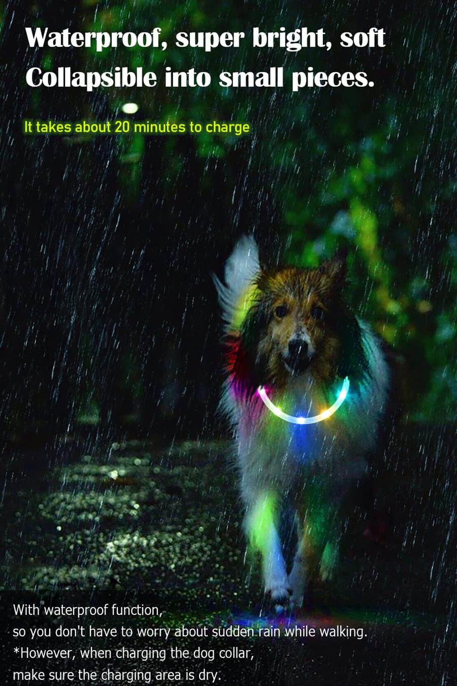 Waterproof LED Dog Collar USB Rechargeable Light Up Dog Collars Lights for Night Walking Lighted Safety Training & Behavior Aids for Small Medium to Large Dogs