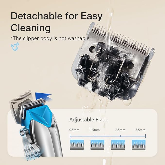 Dog Clippers for Grooming with Detachable Blade for Thick Coats, Cordless Rechargeable Low Noise Professional Pet Grooming Hair Trimmer Shaver Kit with 8 Guide Combs for Dogs Cats Animals