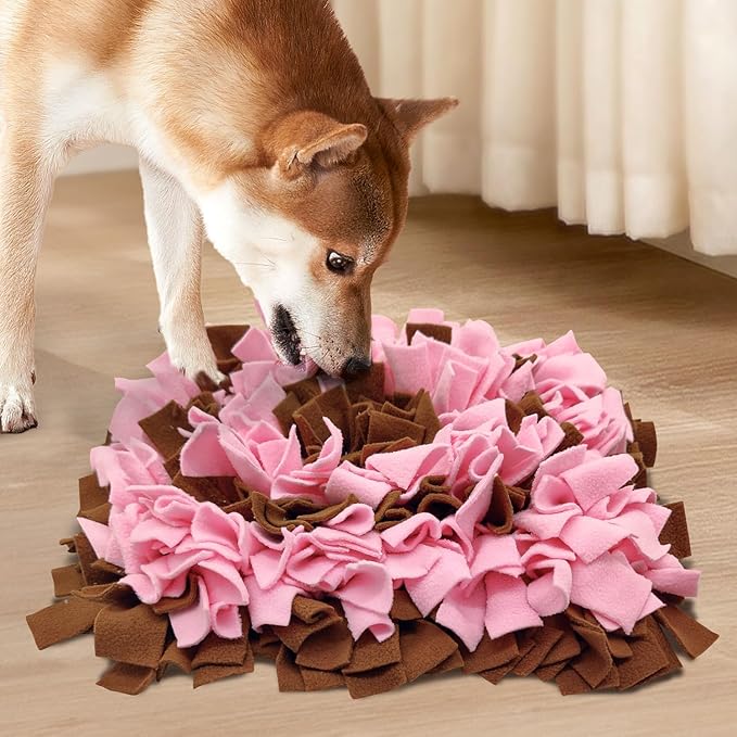 Pet Snuffle Mat for Dogs, Dog Feeding Mat, Nosework Training Mats for Foraging Instinct Interactive Puzzle Toys (Brown&Pink)