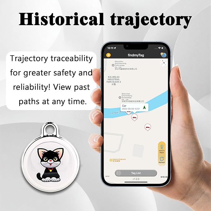 GPS Tracker for Dogs Cats Smart Pet GPS Tracker Mini Real-Time Pet Locator Waterproof Lightweight Locator with 1-Year Battery Track History| Android and iOS Universal | No Subscription
