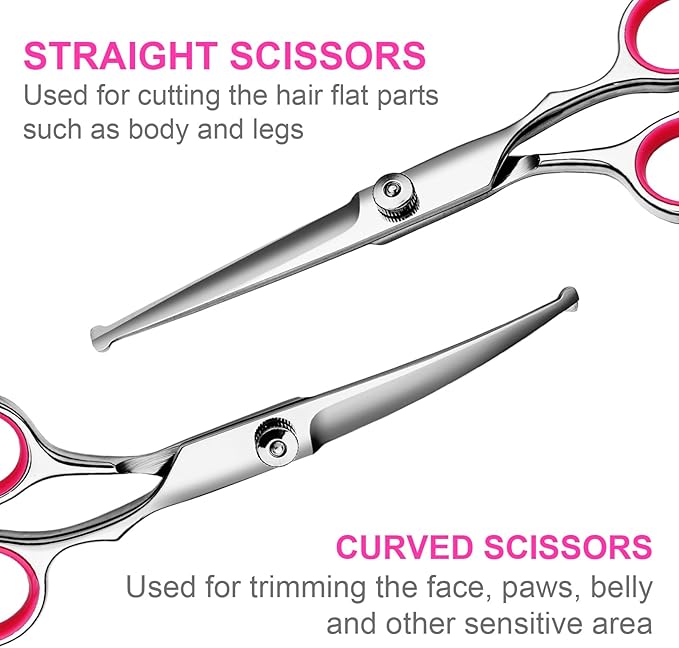 6 in1 Professional Dog Grooming Scissors Kit, Dog Shears for Grooming with Safety Round Tips, Titanium Coated Grooming Scissors for Dogs Cat Pet At Home