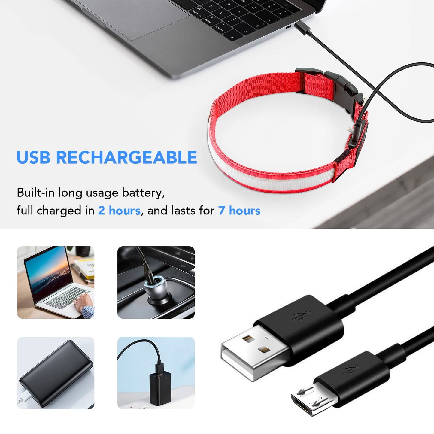 Domagiker Light Up Dog Collars - USB Rechargeable Glowing LED Dog Collar - High Visibility Adjustable Lighted Pet Collar, Flashing Dog Lights for Night Walking (Medium, Red)