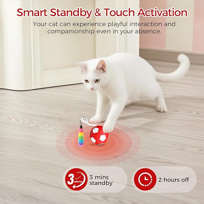 VIWIK Interactive Cat Toys for Indoor Cats, Automatic Motion Activated Kitten Ball Toy, Moving Stimulation Cat Toys for Bored Indoor Adult Cats, Low Noise Fast Rolling Moving Ball Red