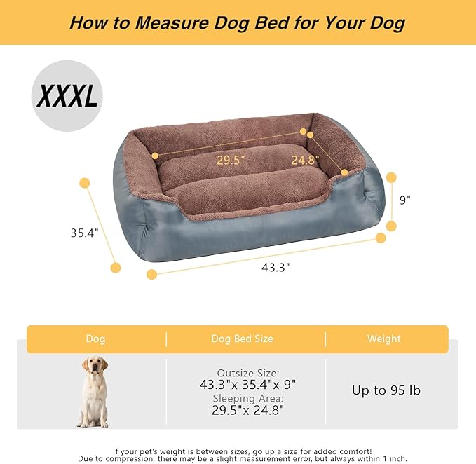 Extra Large Dog Bed, Orthopedic Dog Beds with Sides, Washable Rectangle Soft Calming Pet Bed with Nonskid Bottom, Grey