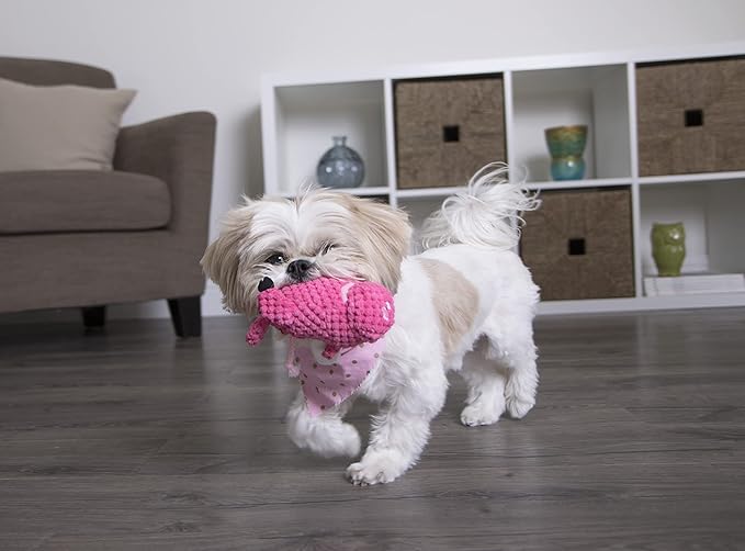 goDog Checkers Just for Me Flying Pig Squeaky Plush Dog Toy, Chew Guard Technology - Pink, Mini