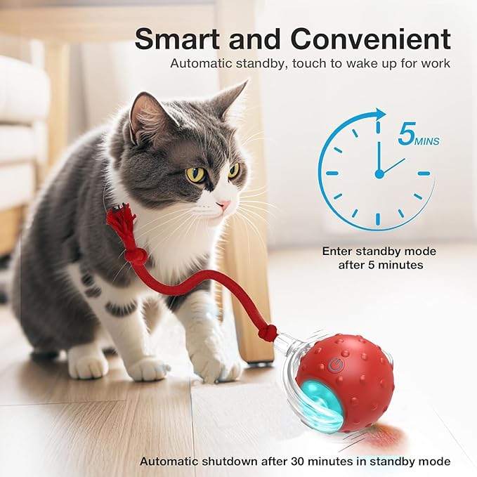 2-Pack Interactive Cat Toys Ball - 2025 New Gen with 360° Auto-Rotation Smart Obstacle Avoidance,Includes 4 Cat Spiral Spring&1 Furry Cat Toy Mice,Ideal Kitten Toys for Bored Indoor Cats(Orange&Blue)