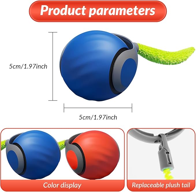 Speedy Tail 2.0 Interactive Cat Toy, 2025 Smart Rolling Ball for Pets, Automatic Motion Plaything for Cats and Dogs, Self-Moving Orange & Blue Pet Play Ball