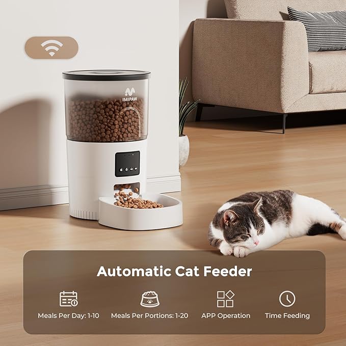 WiFi Automatic Cat Feeder and Water Dispenser, Timed Dry Food Dispenser APP Remote Control, Programmable Portions, Cat Fountains for Drinking with Filter, Small Pets (3L Combo)