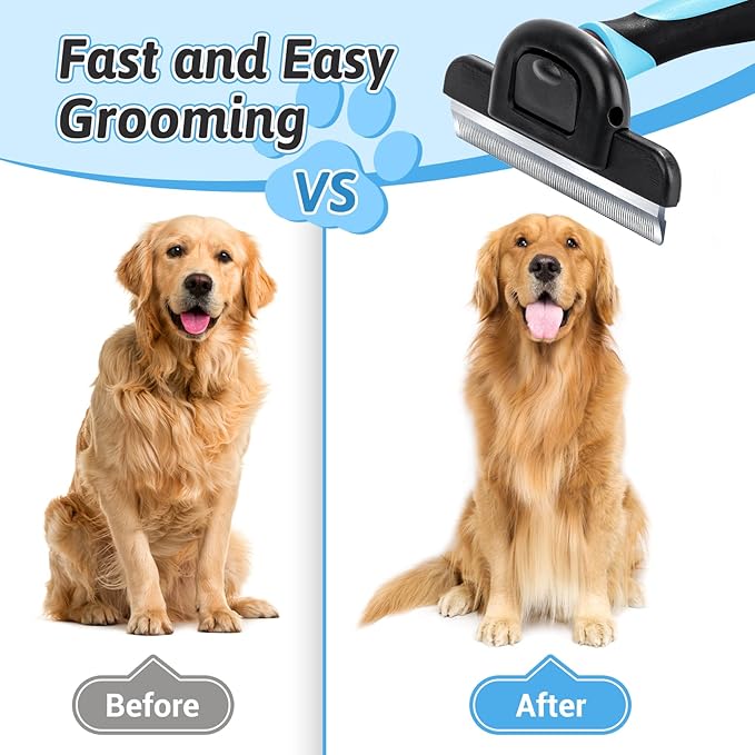 MIU COLOR Long Hair Pet Grooming Brush, Deshedding Tool for Medium and Large Dogs & Cats, Effectively Reduces Shedding by up to 95% for Pet Hair, Blue