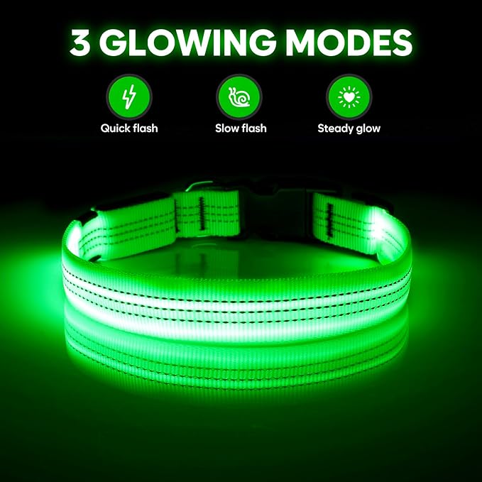 Illumifun LED Dog Collar, Rechargeable Light Up Collars, Reflective Safety Collar Light for Nighttime Walking Camping (Greenā
¢, Medium)