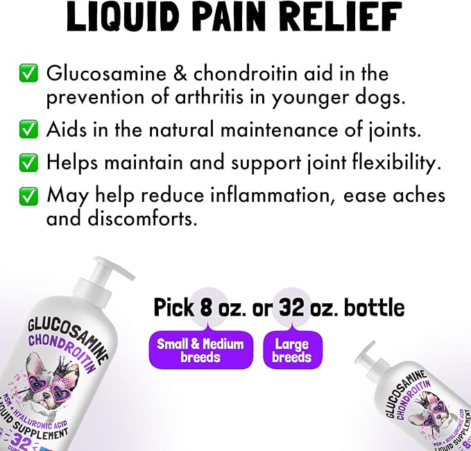 Liquid Glucosamine for Dogs Bacon Flavour with Chondroitin, MSM & Hyaluronic Acid K9 Supplement Hip and Joint Formula Advanced Mobility Joint Pain Relief Senior Advanced Supplement for All Breeds