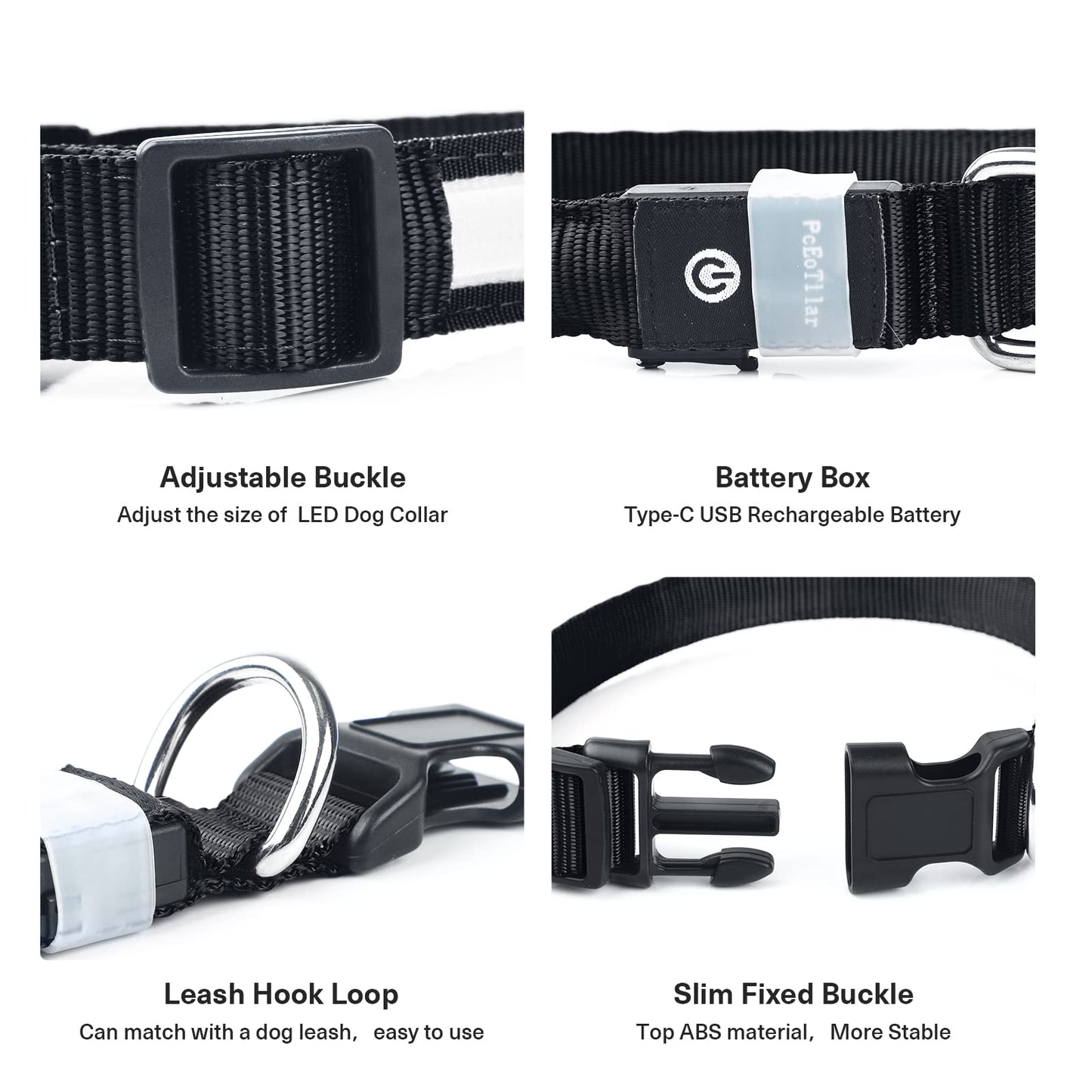 Pceotllar Rechargeable Led Dog Collar - Automatic 7-Color Changes, Water Resistant for Night Walking, Bright Glow (Black, S)