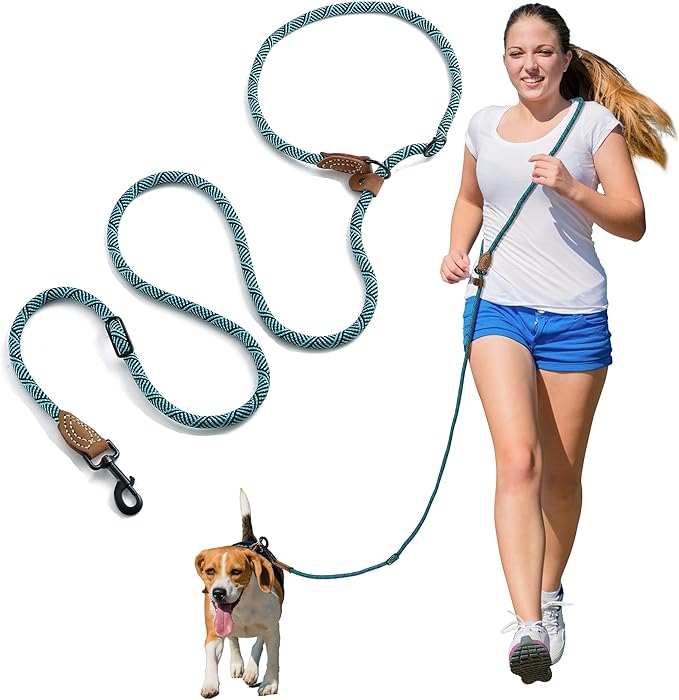 Mile High Life Hands Free Dog Leash, Crossbody Waist Leash with Genuine Leather Connection, Multifunctional Adjustable Slip Lead for Dog Walking Running (Green, 8FT)