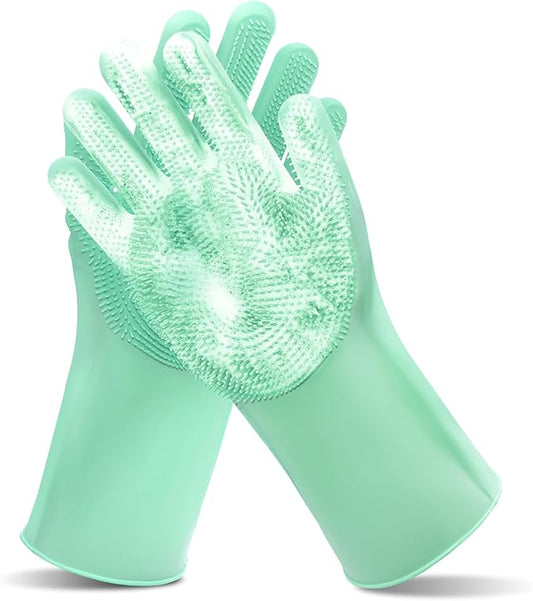 Pet Grooming Gloves—Heat Resistant Dog Washing Gloves with High-Density Teeth, Dog Bath Scrubber with Enhanced Five Finger Design, Silicone Gloves for Dogs and Cats Bathing, Massage (Green)