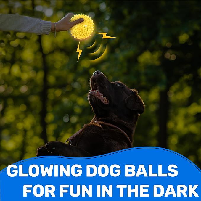 6 Pack 2.5" Light Up Squeaky Dog Balls, Spiky Dog Toy Balls for Puppy Small,Medium Dogs