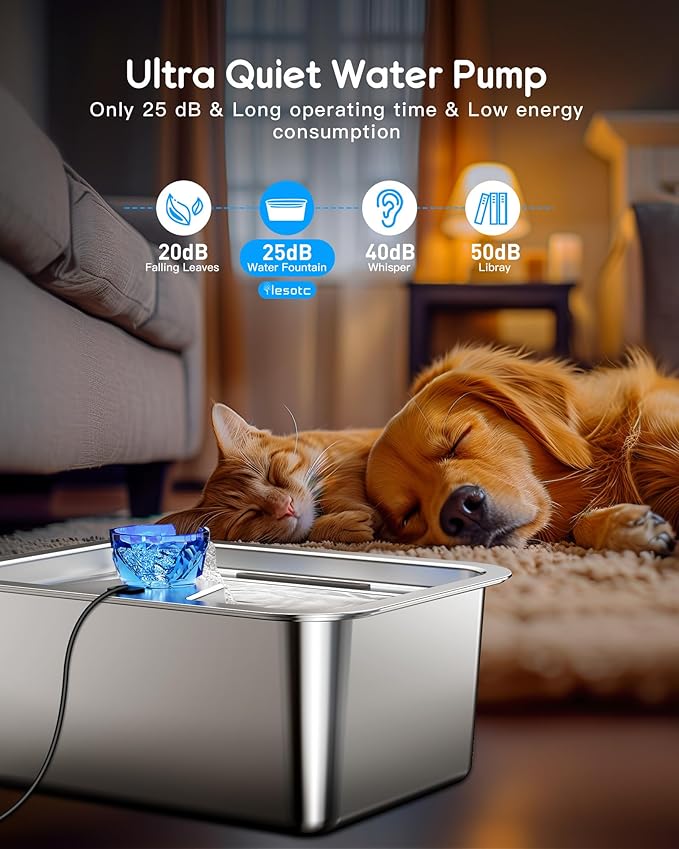 3 Gallon Large Dog Water Fountain, Stainless Steel Pet Water Fountain for Large Dogs, Automatic Big Dog Water Bowl Dispenser Drinking with 2 Filters, Easy to Clean, Quiet Pump