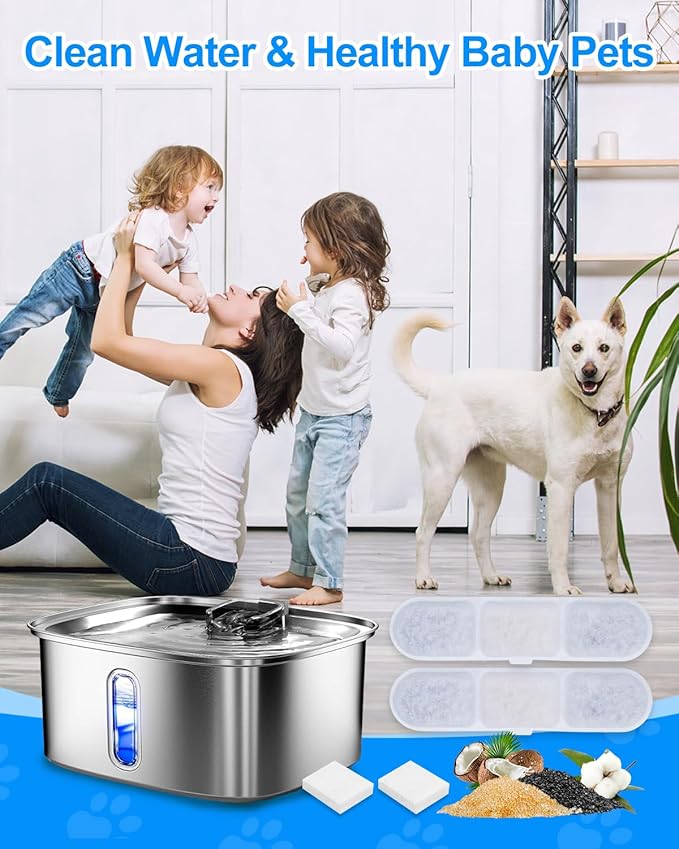 6+6 Pack Pet Water Fountain Filters Fit for Automatic Dog Water Dispenser WF530 9L/2.4GaL, Dog Bowls Replacement Filter Fit for Stainless Steel Large Dogs Waterer Fountain
