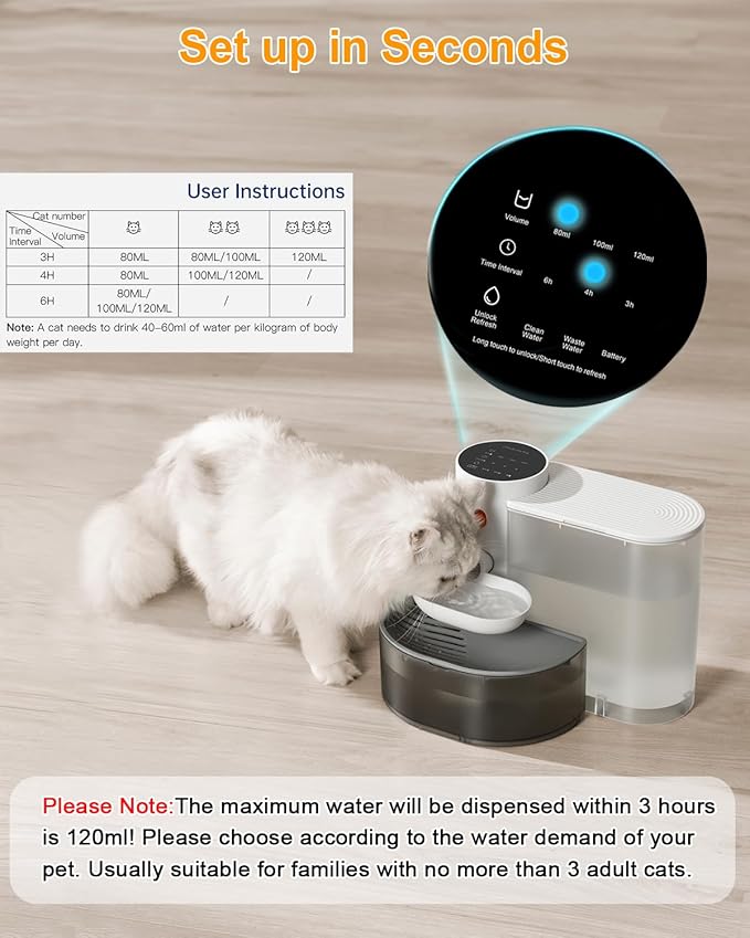GJEASE Smart Pet Water Fountain No Filter,Wireless Cat Water Fountain Cordless,Battery Operated Filterless Cat Water Fountain