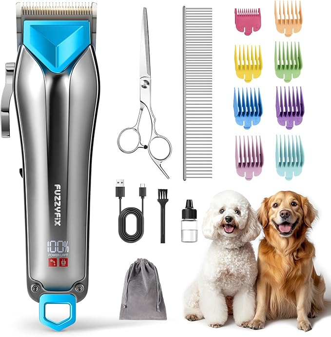 Dog Clippers for Grooming with Detachable Blade for Thick Coats, Cordless Rechargeable Low Noise Professional Pet Grooming Hair Trimmer Shaver Kit with 8 Guide Combs for Dogs Cats Animals