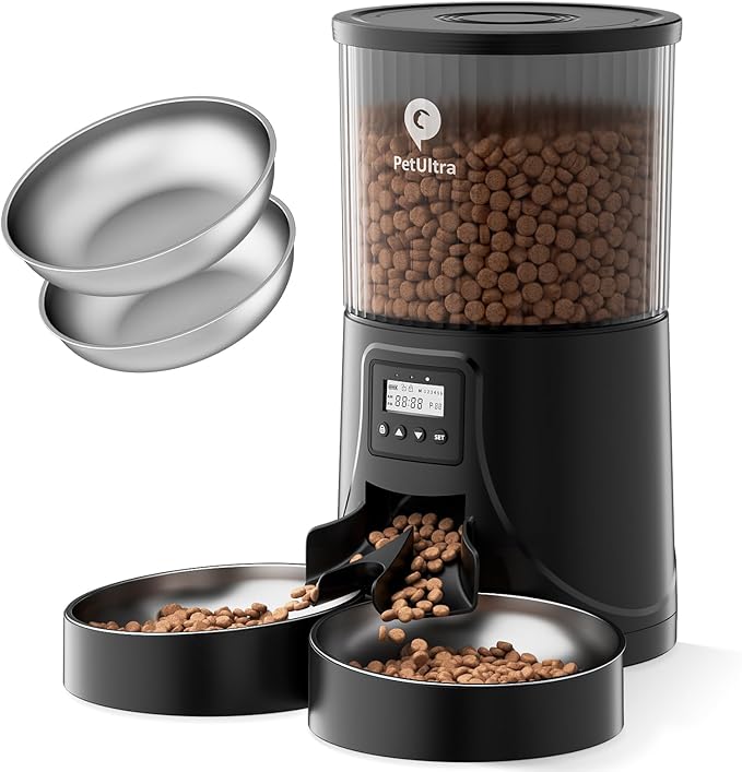 Automatic Cat Feeder for 2 Cats - 16 Cups/4L Timed Auto Pet Feeder with Portion Control (1-6 Meals), Dual Power& Easy to Clean for Indoor Cats & Small Dogs