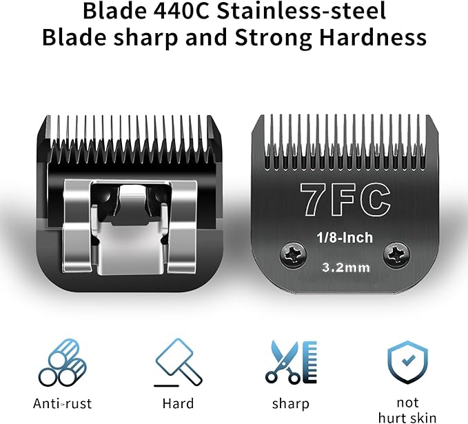 7FC+5FC+4FC Black Detachable Pet Dog Grooming Clipper Stainless Steel Blades Set,Compatible with Andis,Oster A5,Wahl KM10 Series Clippers,3 Pack