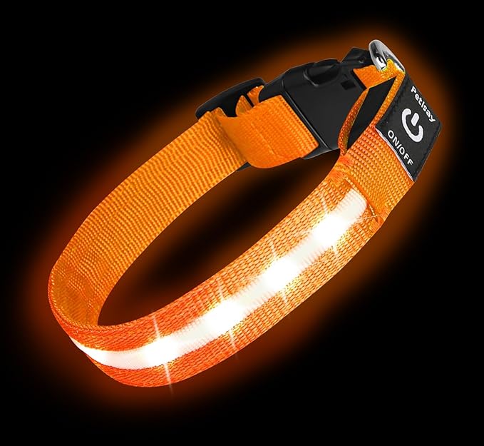 Super Bright LED Dog Collar - Fully Waterproof & Adjustable Glow Collar - USB-C Rechargeable for Night Walking, Safety - Flashing Lighted Collar for Dogs(Orange,L)