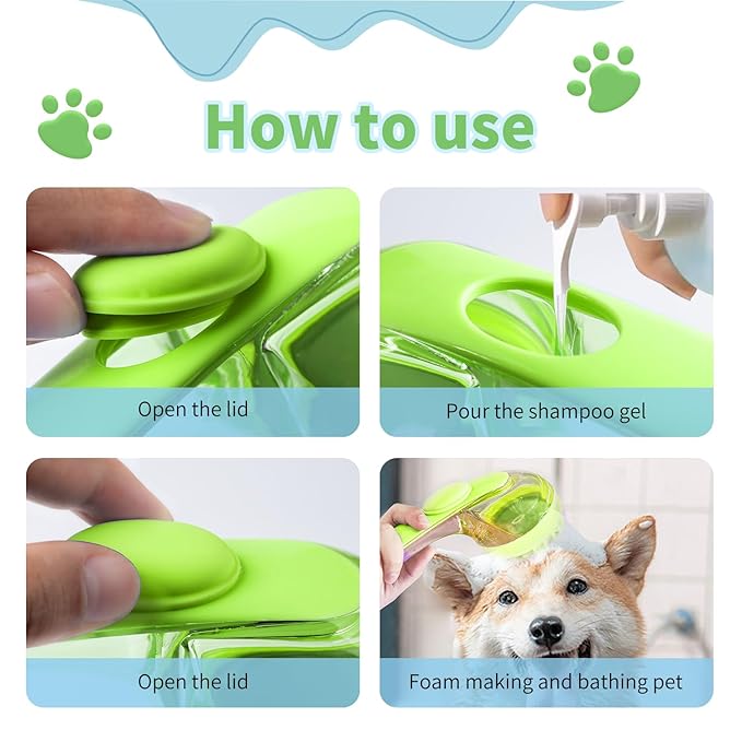(6PCS) Pet Bath Set – Dog Bath Brush, Cat Chin Cleaning Brush, Dog Toothbrush, Adjustable Glove Massage Brush for Dogs & Cats (Long & Short Hair) (Green)