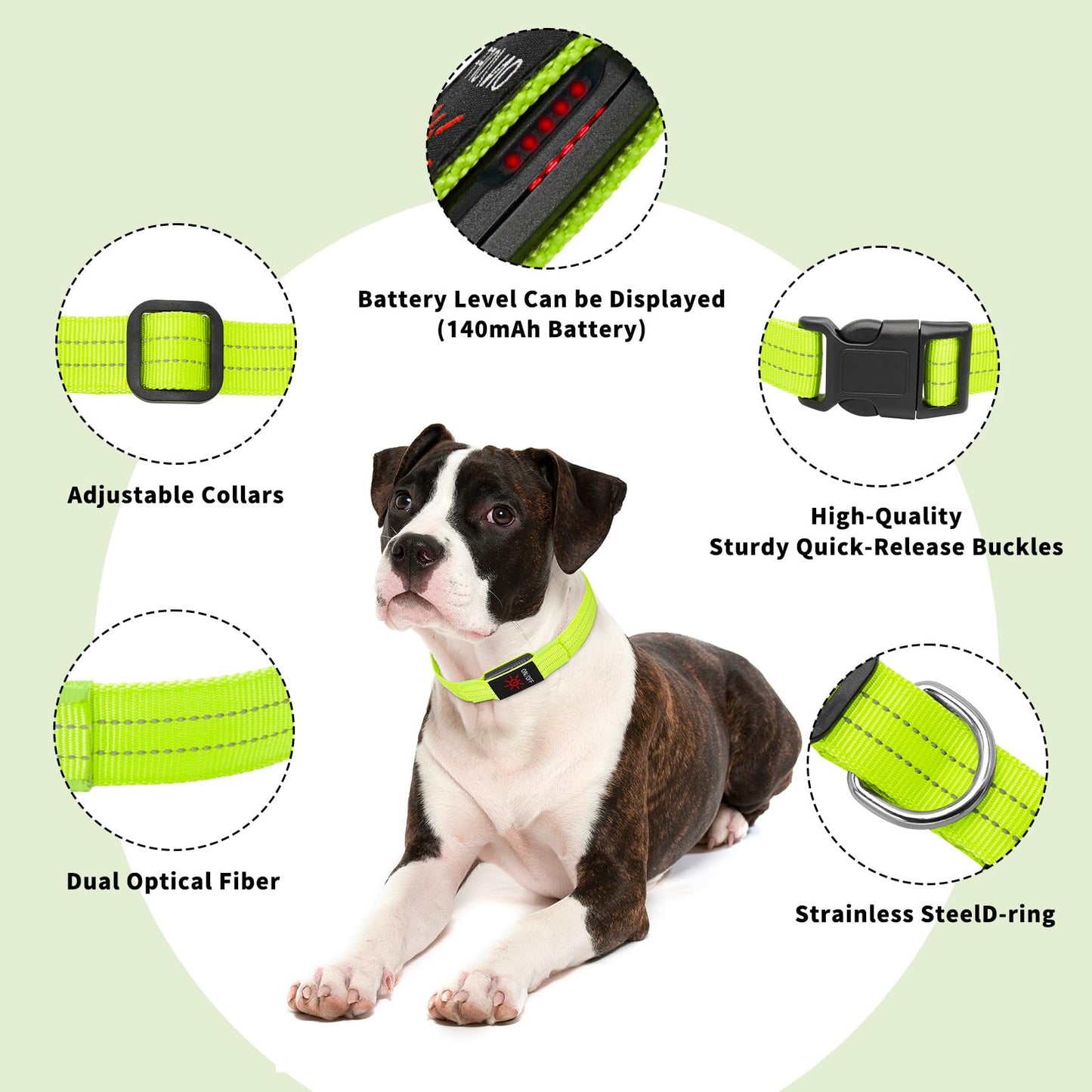 Light Up Dog Collars, LED Dog Collar Light Adjustable USB Rechargeable Super Bright Safety Light Glowing in The Dark Reflective Dog Collar for Medium Large Small Dogs