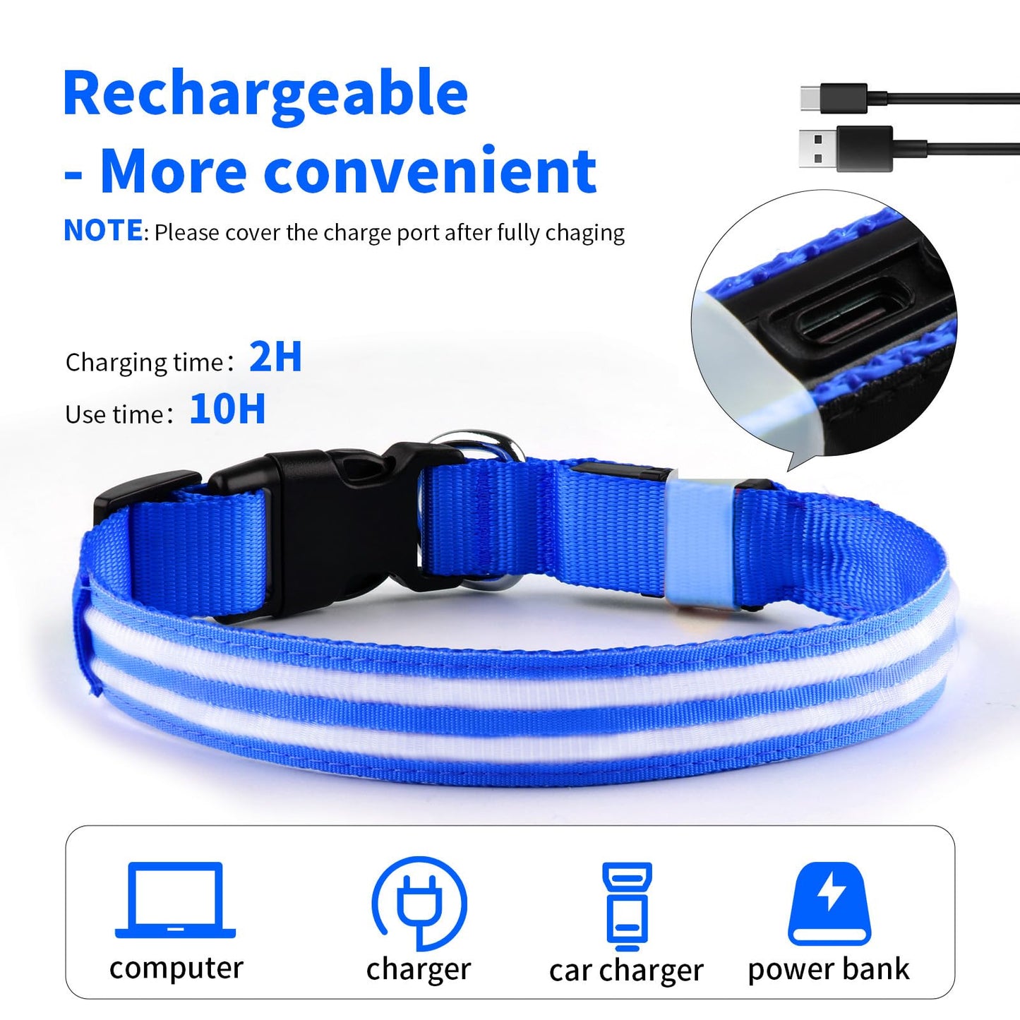 PcEoTllar Lighted Dog Collars for Night, Light Up Dog Collar Rechargeable Water-Resistant Flashing LED Dog Collars Safety Glow in The Dark Dog Collars Light for Large Small Medium Dogs