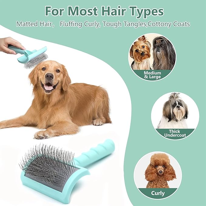 Large Slicker Brush for Dogs,Cats,Extra Long Pin Shedding Brush for Long Haired Dog,Cat, Pet Grooming for Thick Undercoat Curly Hair,25mm(1"),Green