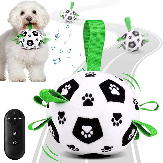 QDAN Interactive Dog Toys, Dog Soccer Ball with Straps, Dog Toys to Keep Them Busy, Remote Control, Jumping Balls with Recording and Music Modes for Small Medium Large Pet