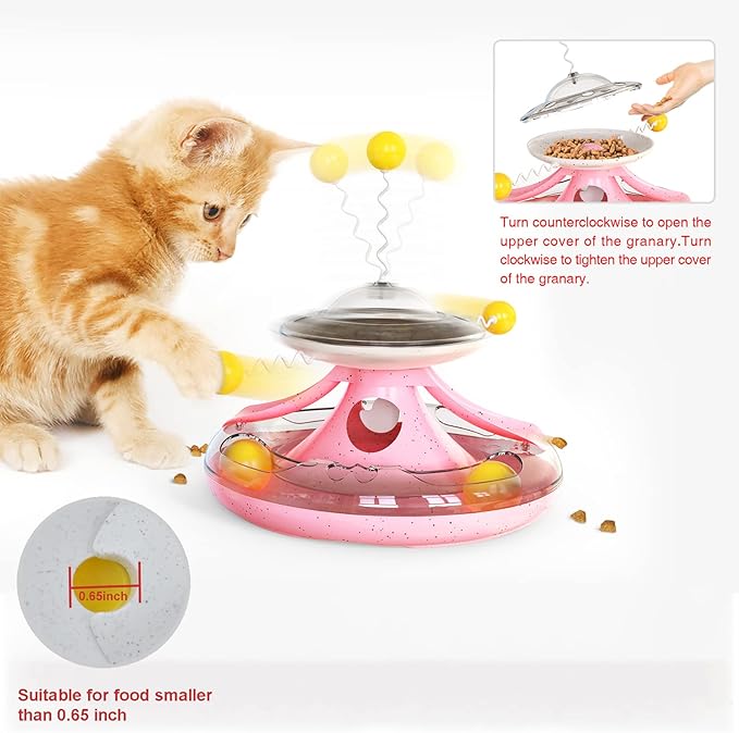 3 in 1 Interactive Cat Toy - Fidget Spinner Treat Dispenser, Windmill Food Dispenser, Slow Feeder, and Teaser Wand for Indoor Cats