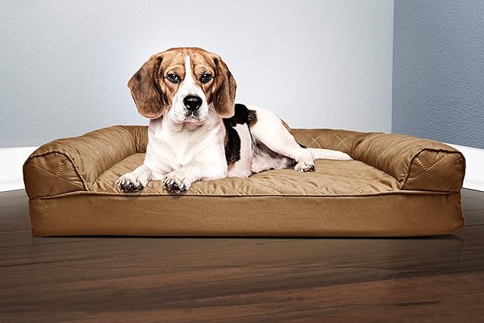 Furhaven Orthopedic Dog Bed for Medium/Small Dogs w/ Removable Bolsters & Washable Cover, For Dogs Up to 35 lbs - Quilted Sofa - Toasted Brown, Medium