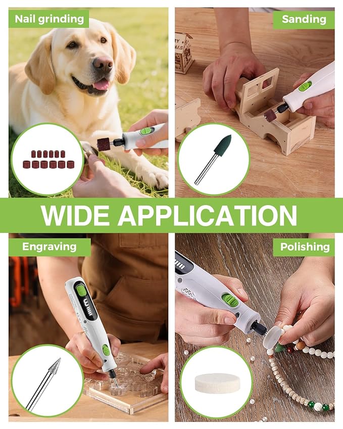 WORKPRO 6-Speed Dog Nail Grinder, Pet Nail Grinder for Small, Medium, and Large Dogs and Cats, 70 Accessories Rotary Tool with Type-C Charging Cable and Storage Bag for Sanding, Carving, and Polishing